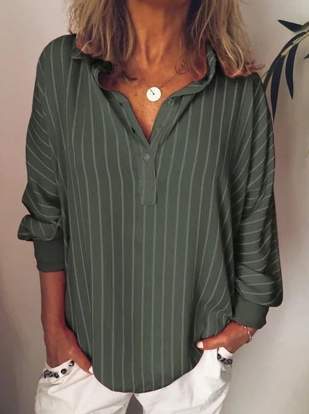 Casual Long Sleeve Stripe Collared Buttons Shirts