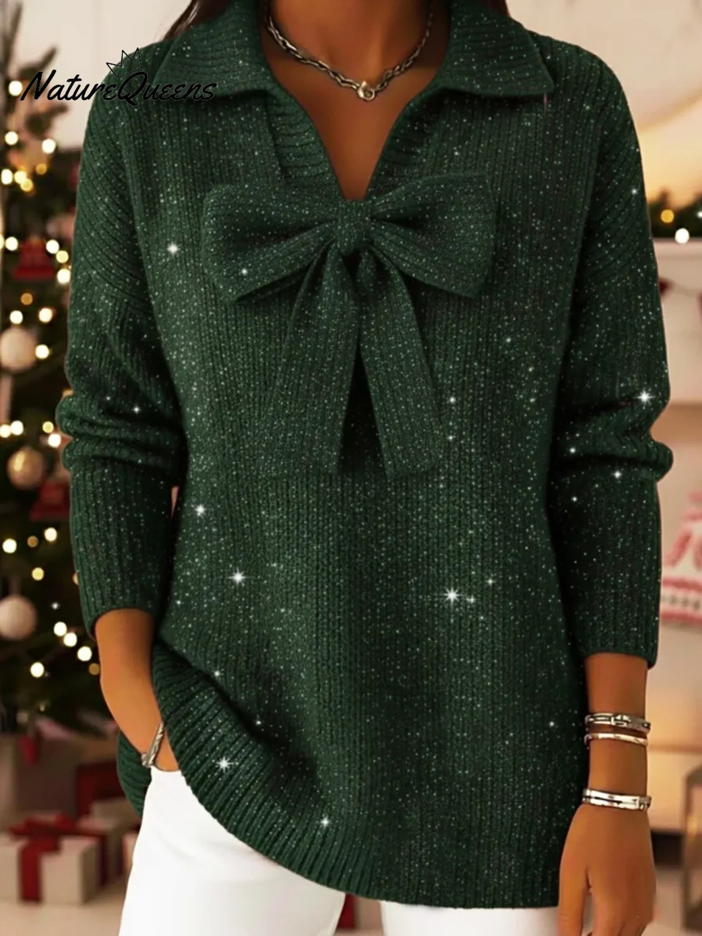 Retro And Cute Sparkly Bow Sweater