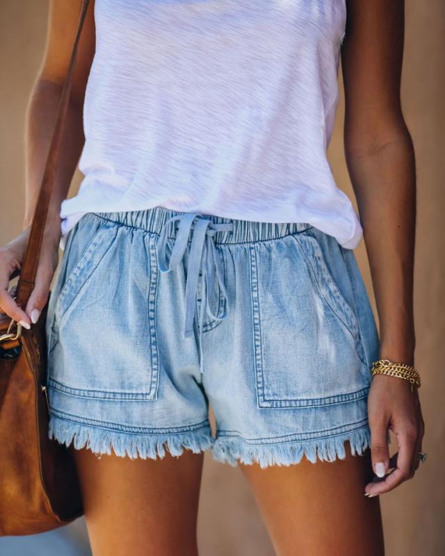 Boho Frayed Hem Denim Shorts
