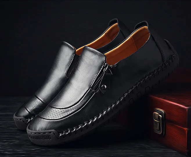 ⏰ 70% off - Newest Mens Waterproof Handmade Side Zipper Casual Comfy Leather Slip On Loafers