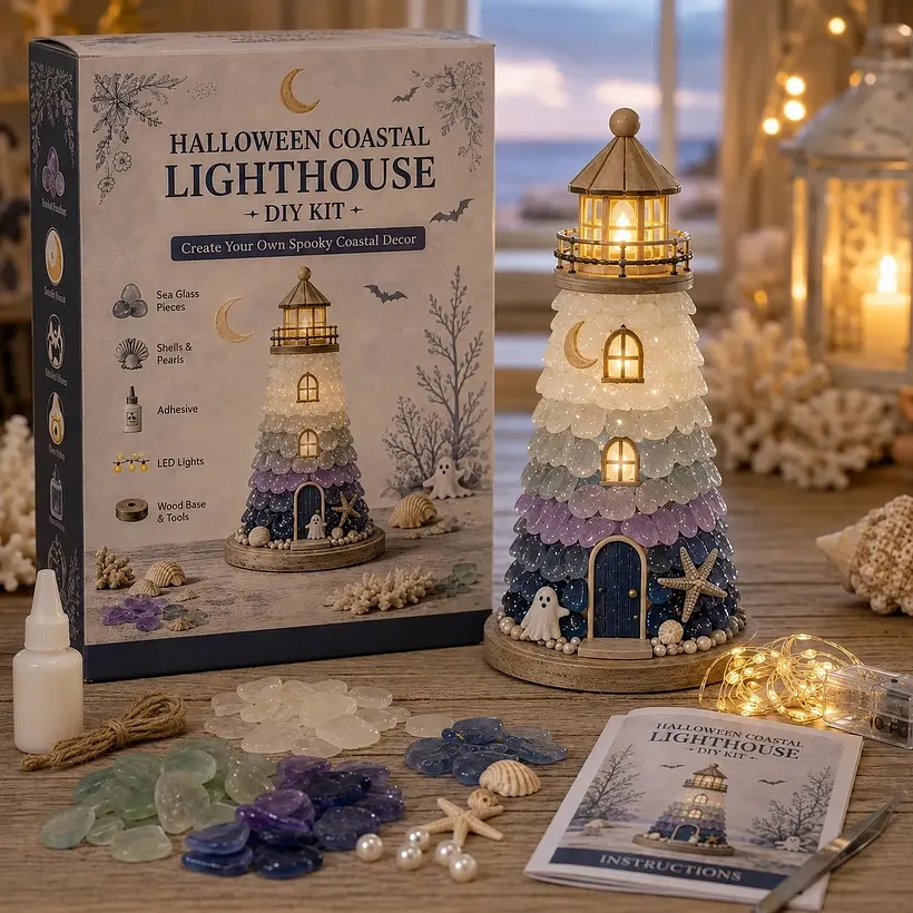 ⏳ Last Day 49% OFF – 🌊 Beginner-Friendly DIY Lighted Sea Glass-Style Lighthouse Kit Collection | Complete Kit with Sea Glass-Style Pieces, LED Lights & Step-by-Step Guide Included 💕