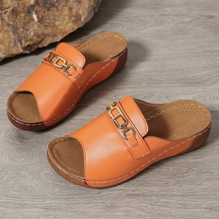 Arch Support Wedge Sandals | Metallic Buckle Design for Everyday Comfort