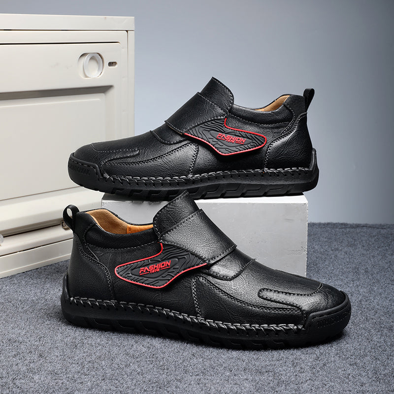 Men’s Vintage Leather Ankle Boots – Hand-Stitched, Lace-Up, Non-Slip, Arch Support Loafers for Hiking, Walking & Driving