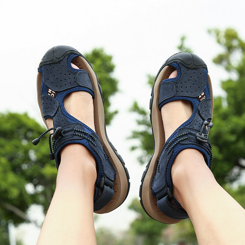 Summer High Quality Men Leather Sandals Beach Sandals Casual Shoes Outdoor Non-slip Shoes for Men Plus Size 