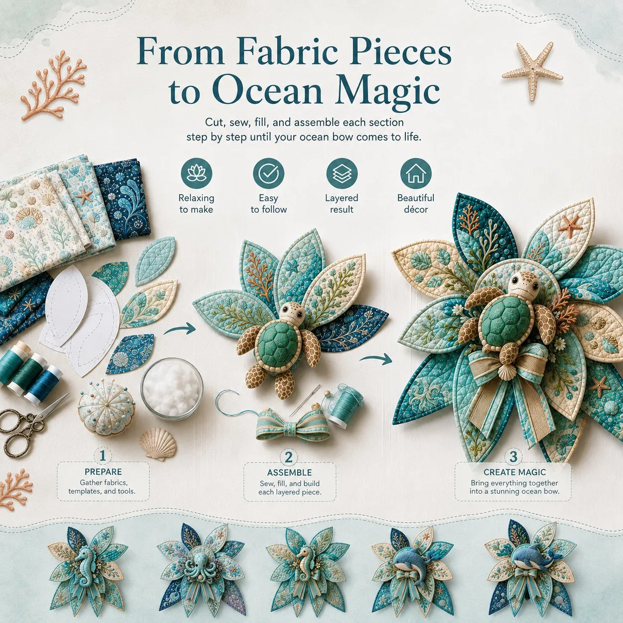 ⏳ Last Day 49% OFF – 🌊 Beginner-Friendly Oversized Ocean Animal Quilted Bow Sewing Kit | Complete Kit with All Tools & Step-by-Step Guide Included 💕