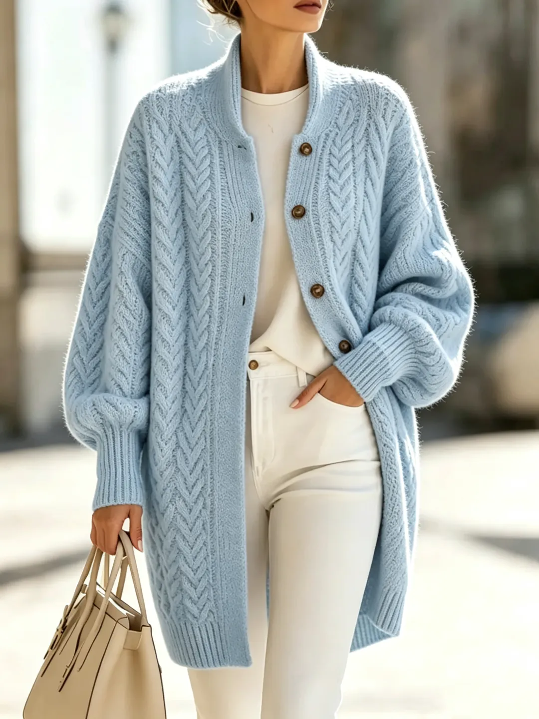 Chic Cozy Oversized Cable-knit Wool Blend Cardigan