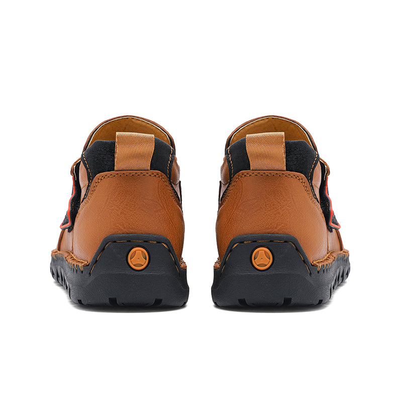 Men’s Vintage Leather Ankle Boots – Hand-Stitched, Lace-Up, Non-Slip, Arch Support Loafers for Hiking, Walking & Driving