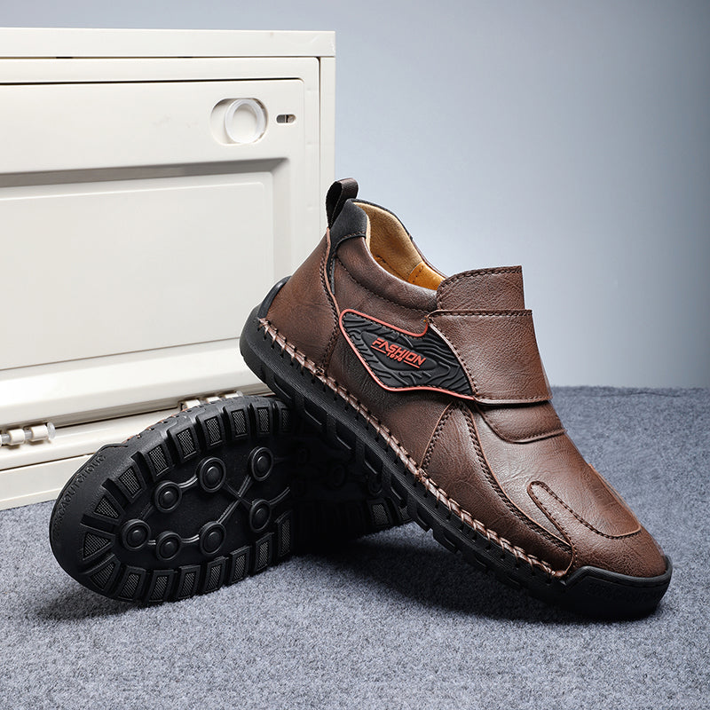 Men’s Vintage Leather Ankle Boots – Hand-Stitched, Lace-Up, Non-Slip, Arch Support Loafers for Hiking, Walking & Driving