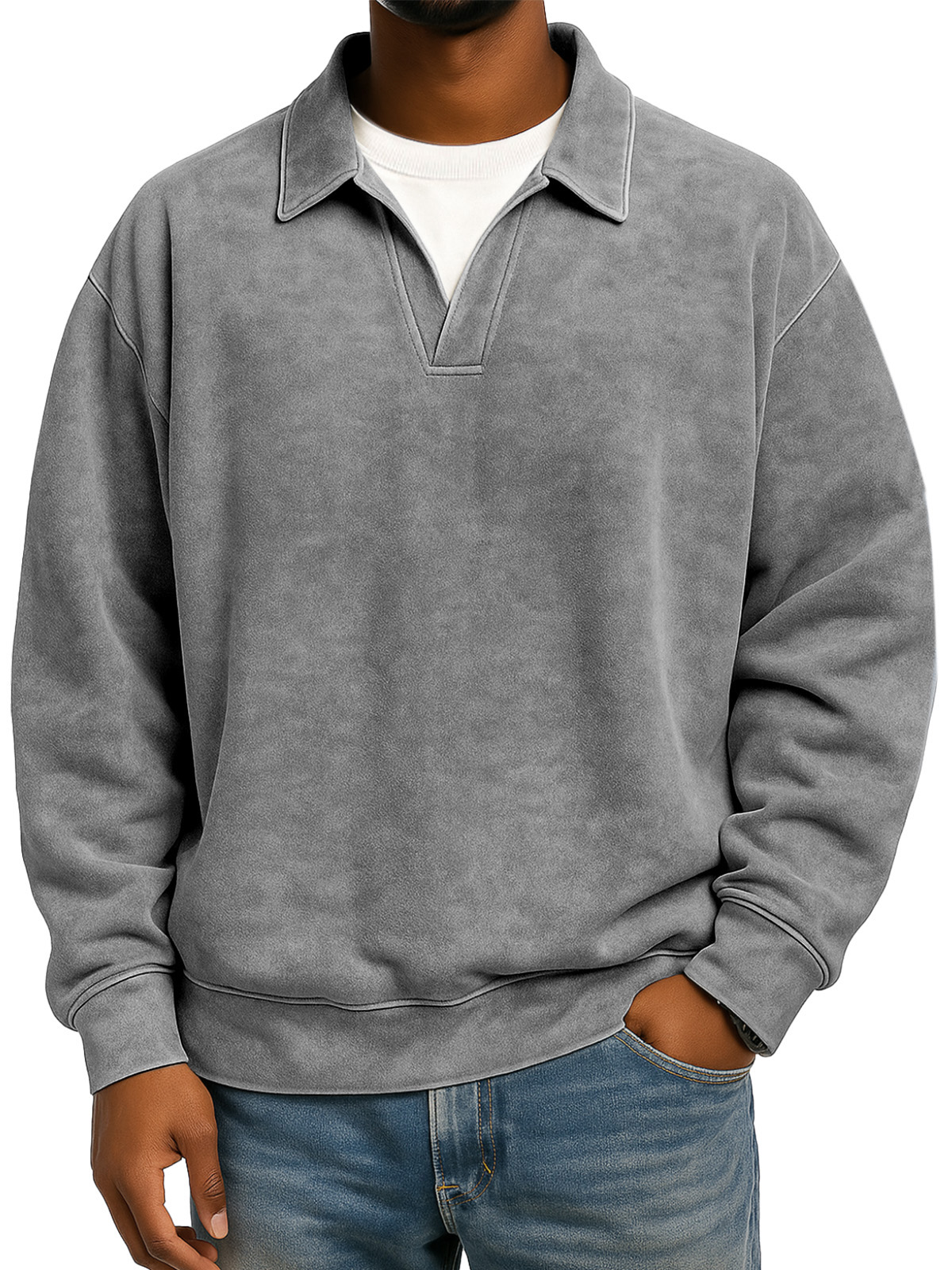 Retro Loose Casual Fake Two-piece Lapel Long-sleeved Polo Shirt