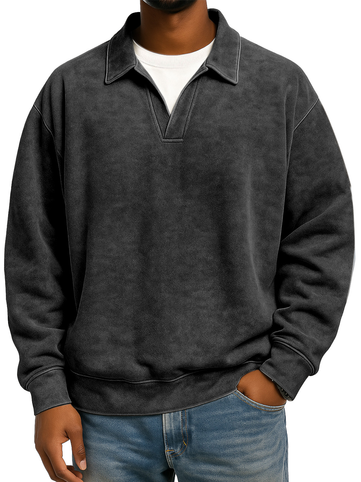 Retro Loose Casual Fake Two-piece Lapel Long-sleeved Polo Shirt