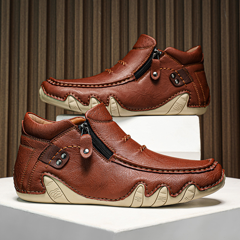 Men’s All-Season Leather Zip Boots – Durable, Waterproof & Orthopedic Support