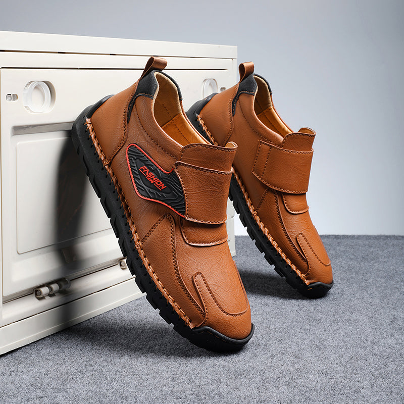 Men’s Vintage Leather Ankle Boots – Hand-Stitched, Lace-Up, Non-Slip, Arch Support Loafers for Hiking, Walking & Driving