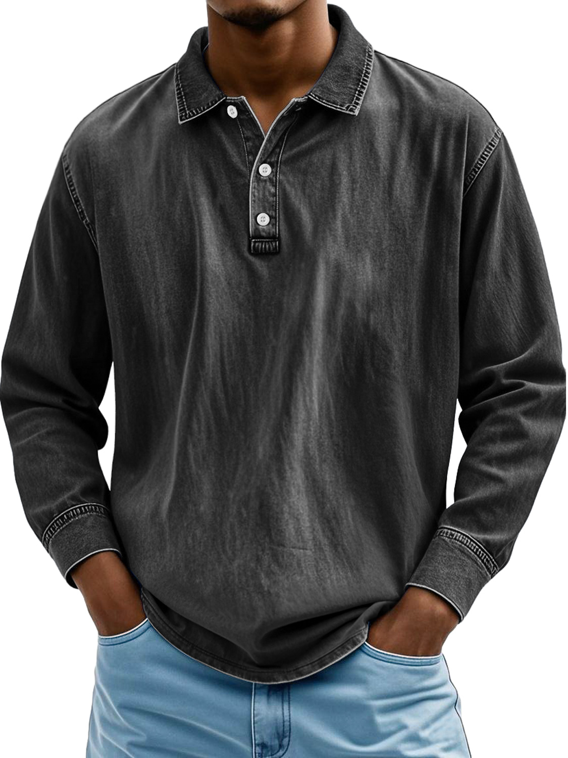 Men's Retro Lapel Button-down Casual Comfortable Long-sleeved Polo Shirt