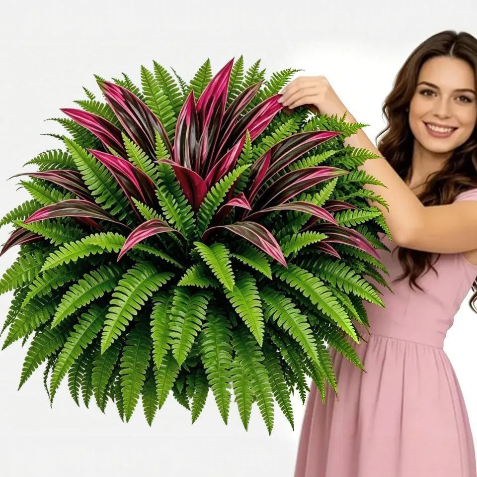 💥Last Day 70% OFF🌼UV-Resistant Artificial Fern & Red Dracaena Decorative Plants – Full, Lush & Fade-Resistant!