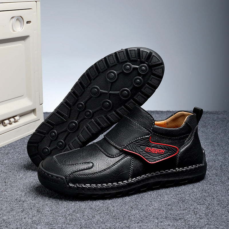 Men’s Vintage Leather Ankle Boots – Hand-Stitched, Lace-Up, Non-Slip, Arch Support Loafers for Hiking, Walking & Driving