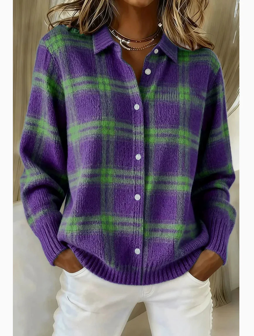 Denise | Plaid Knit Cardigan