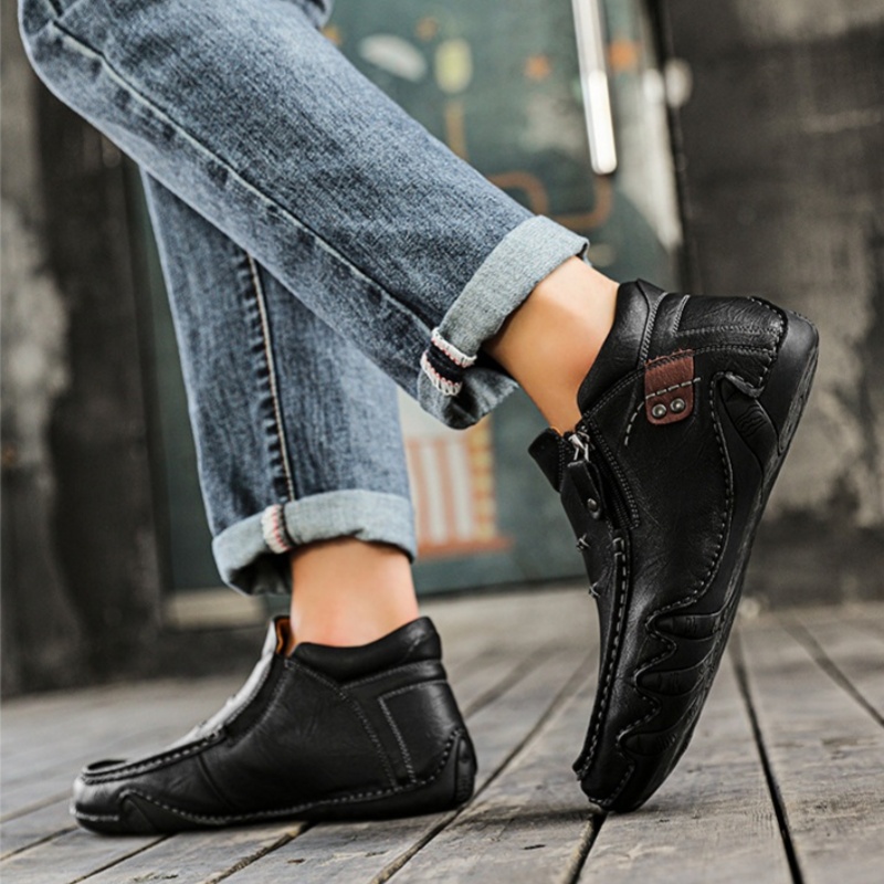 Men’s All-Season Leather Zip Boots – Durable, Waterproof & Orthopedic Support