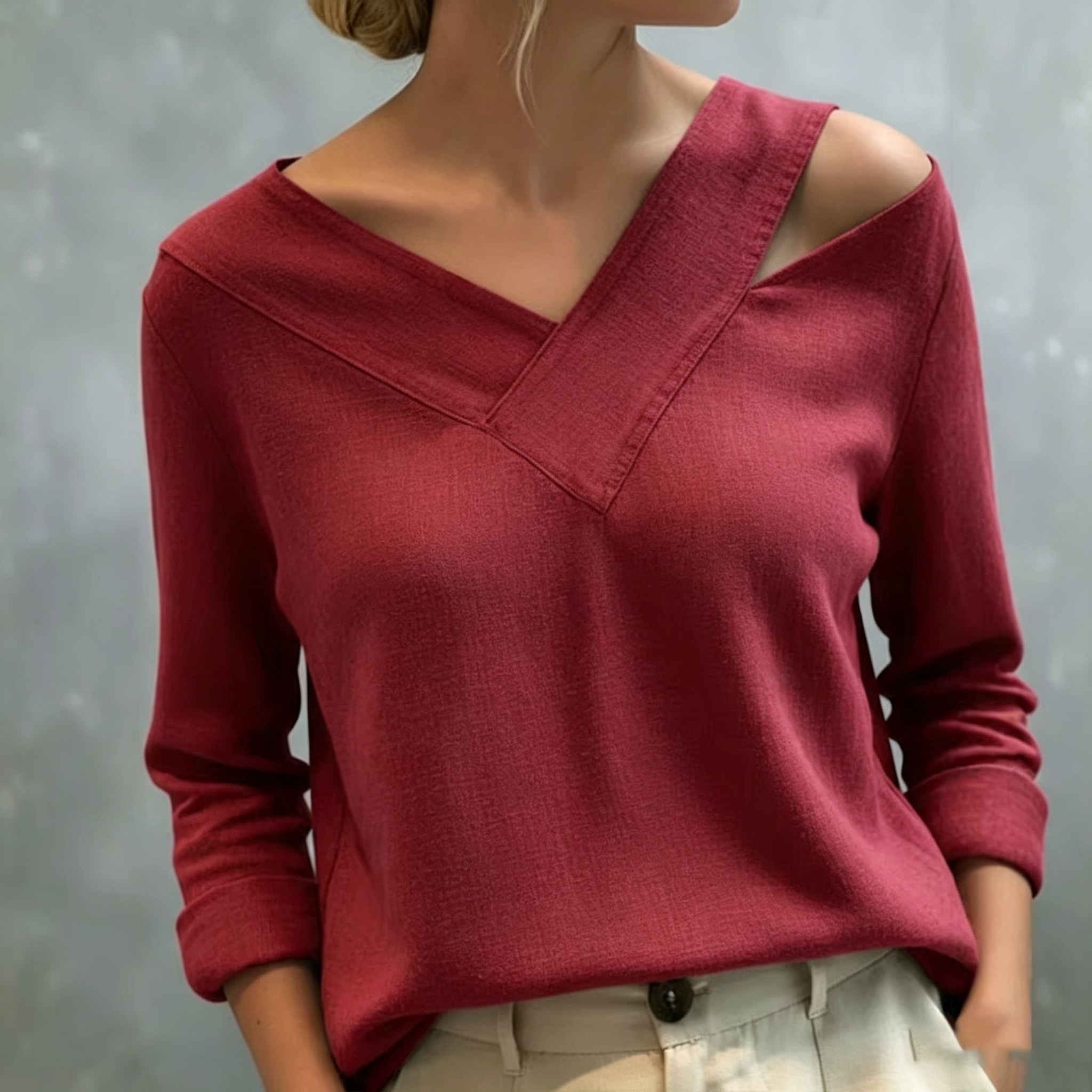 Stylish V-Neck Off-The-Shoulder Top