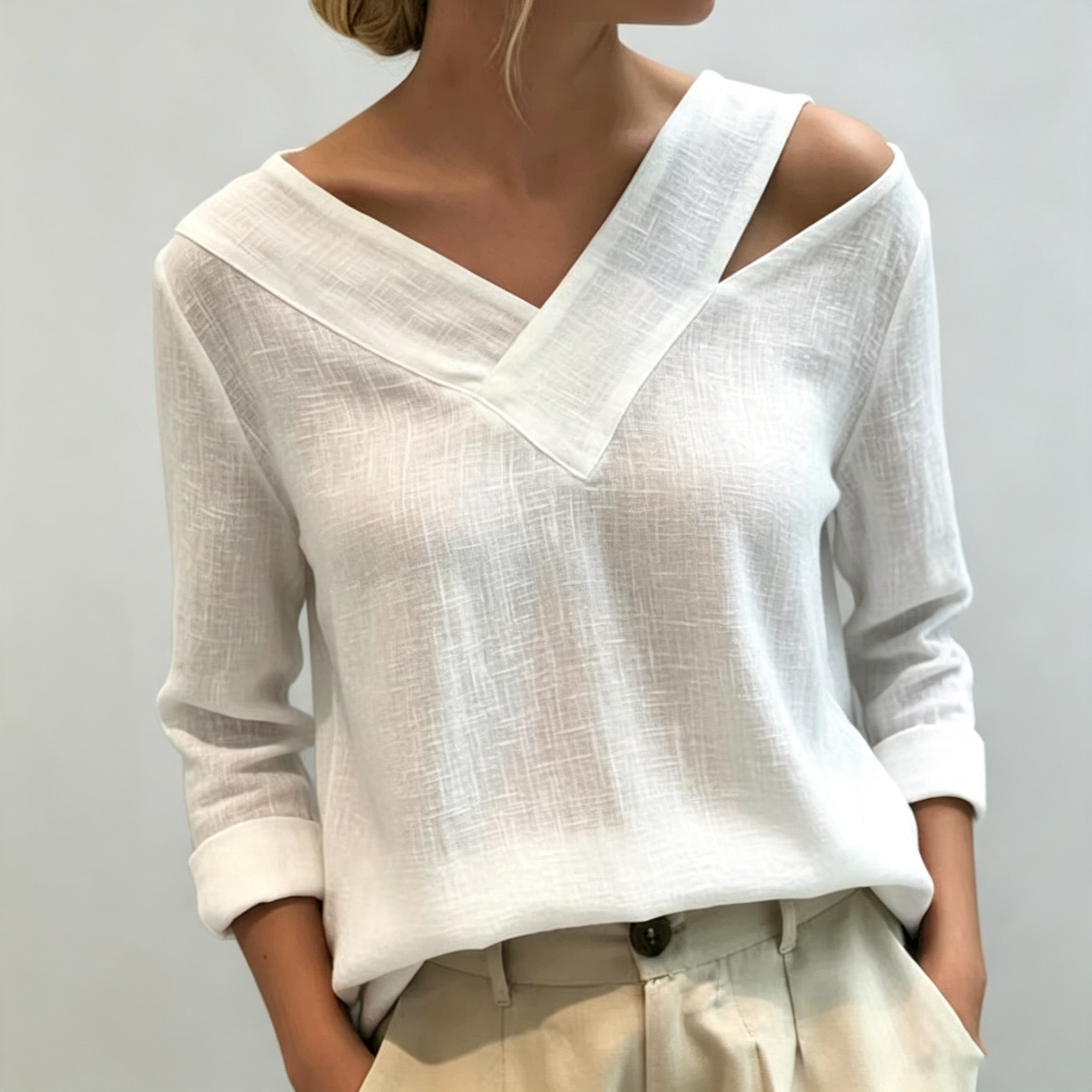 Stylish V-Neck Off-The-Shoulder Top