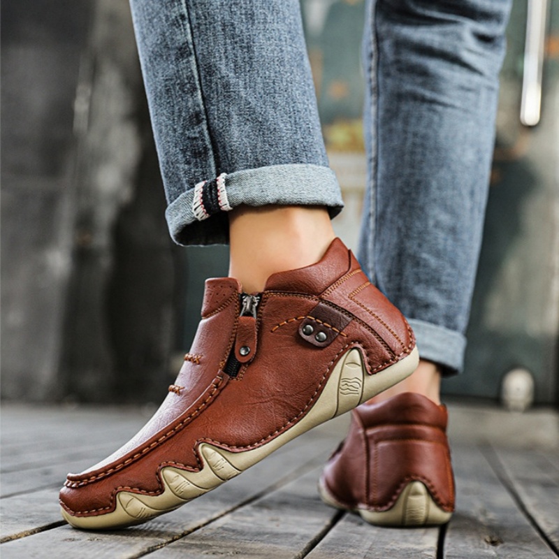 Men’s All-Season Leather Zip Boots – Durable, Waterproof & Orthopedic Support