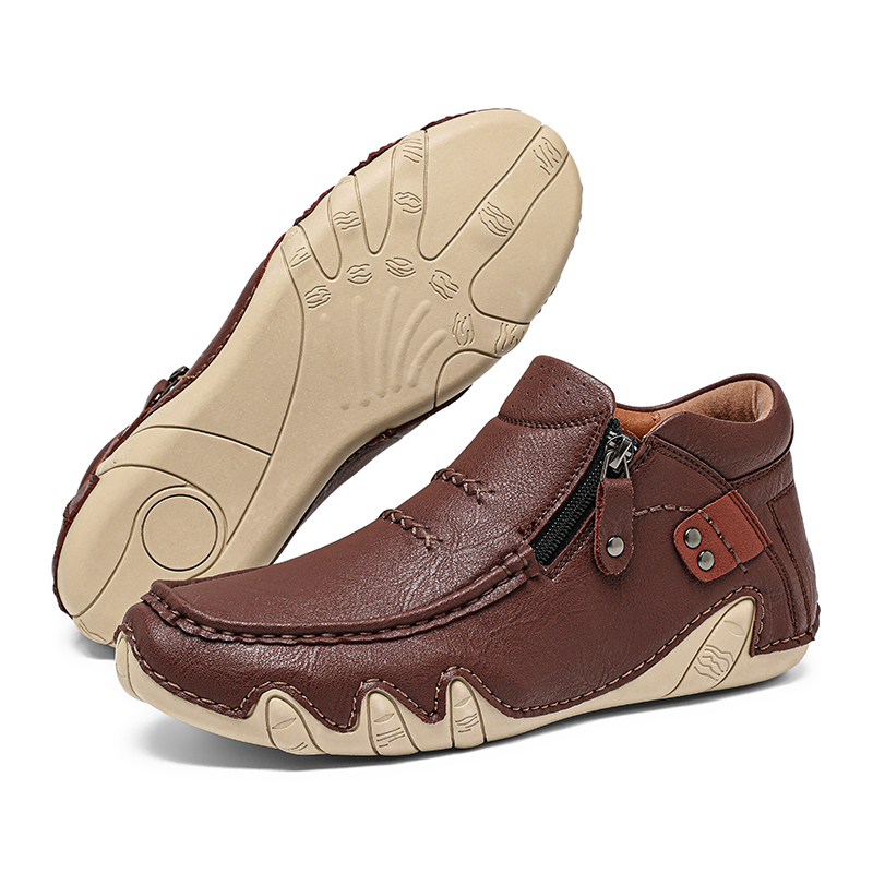 Men’s All-Season Leather Zip Boots – Durable, Waterproof & Orthopedic Support