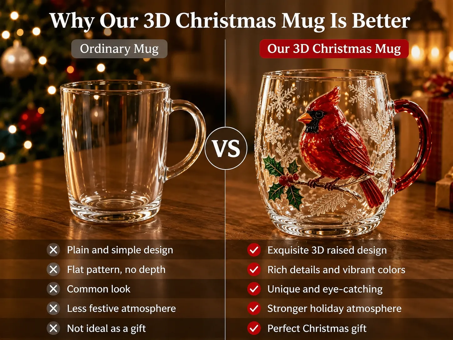 3D Christmas Magic Glass Mug