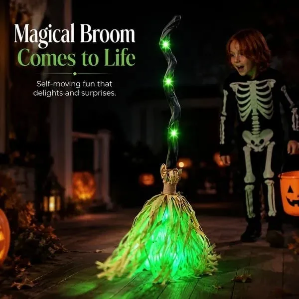 🧙‍♀️🔥 Last Day 49% OFF 🧹Animated Moving Witch Broom with Light & Sound
