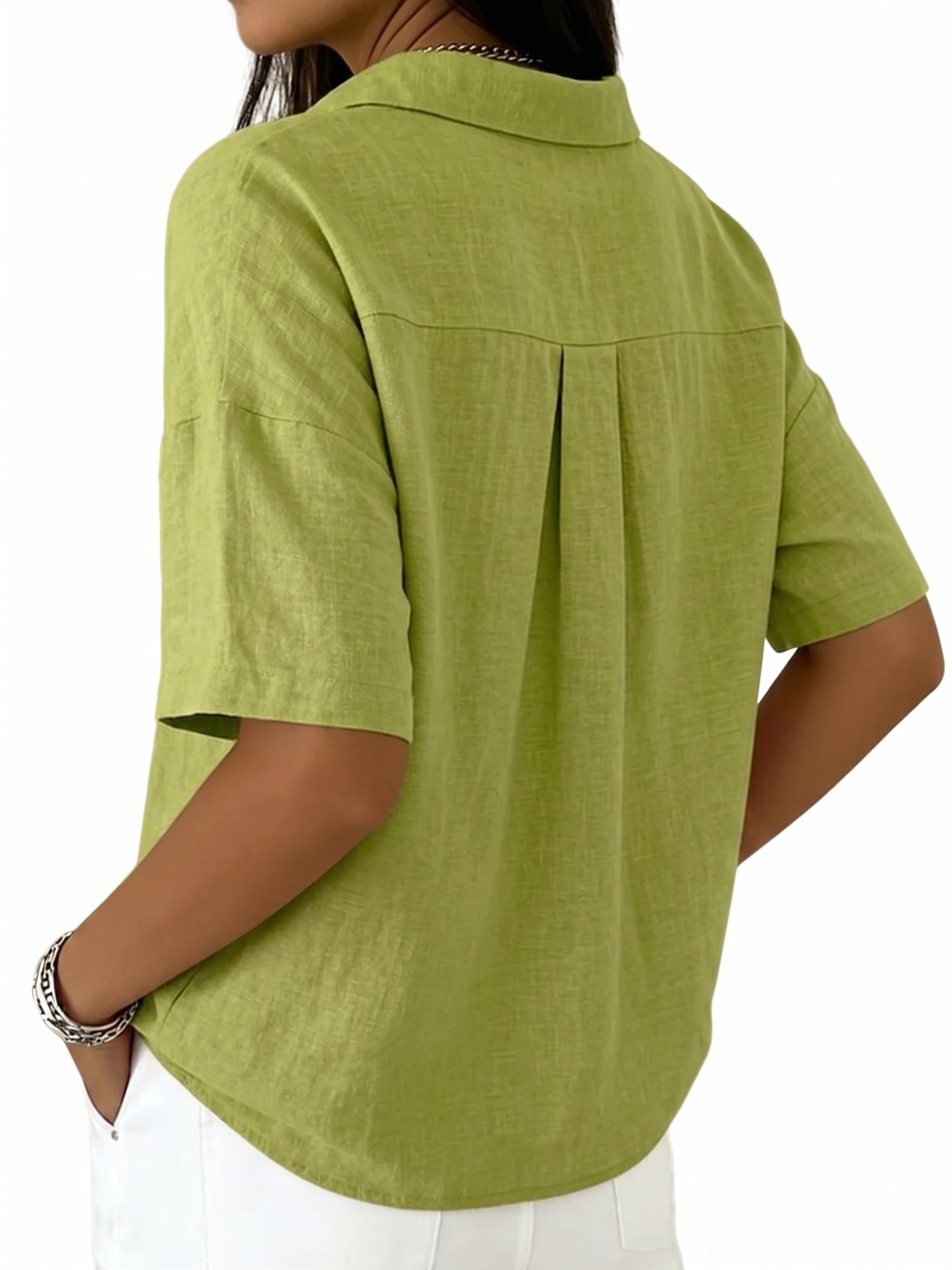 Women's Classic Linen Shirt Collar Short Sleeve Shirt