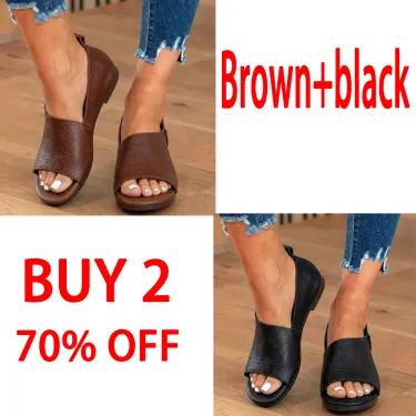 Orthopedic Leather Peep-Toe Wedge Slides - Wide Strap Design