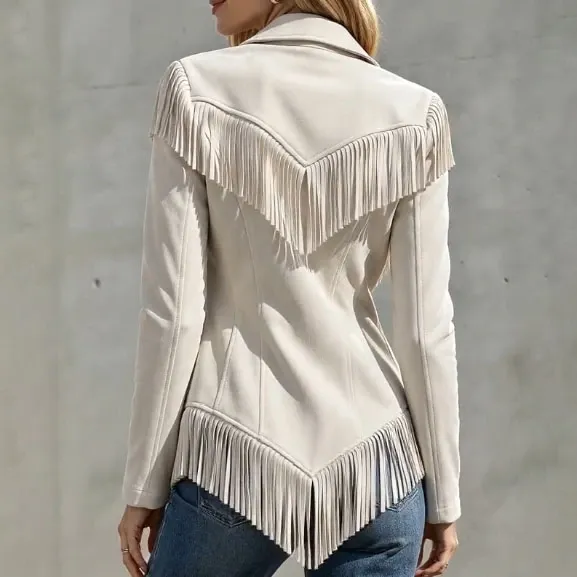 Fitted Faux‑suede Fringe Western Jacket