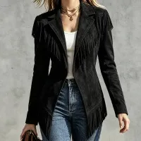 Fitted Faux‑suede Fringe Western Jacket