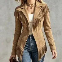 Fitted Faux‑suede Fringe Western Jacket