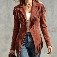 Fitted Faux‑suede Fringe Western Jacket