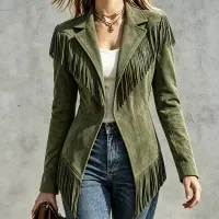 Fitted Faux‑suede Fringe Western Jacket