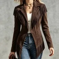 Fitted Faux‑suede Fringe Western Jacket