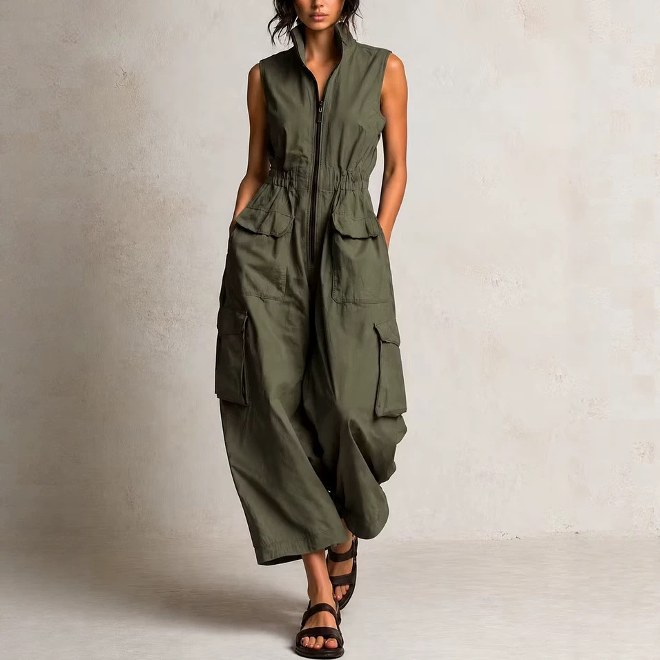 Women's Sleeveless Twill Utility Jumpsuit
