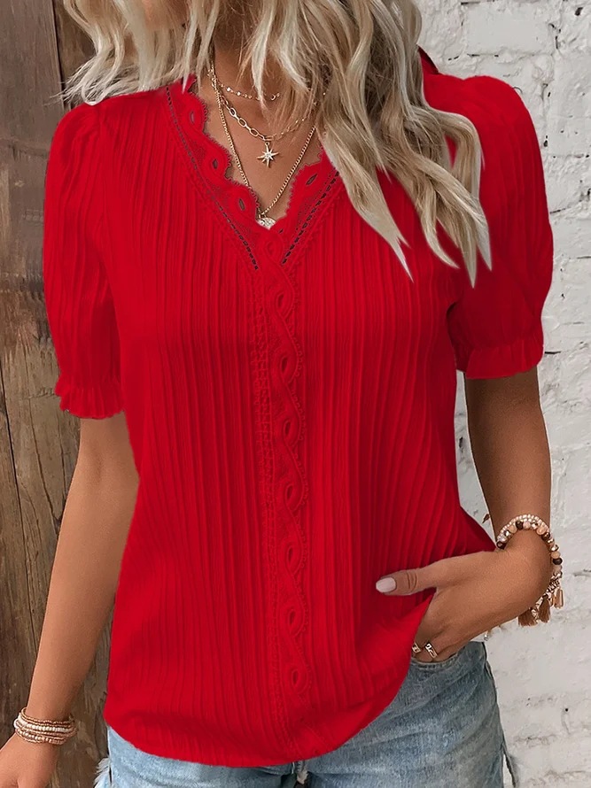 New Style-🔥V Neck Plain Lace Elegant Shirt