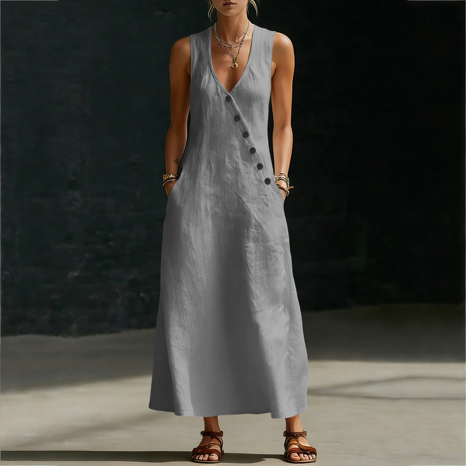 Button-Up Maxi Dress — Comfortable Minimalist Everyday Wear