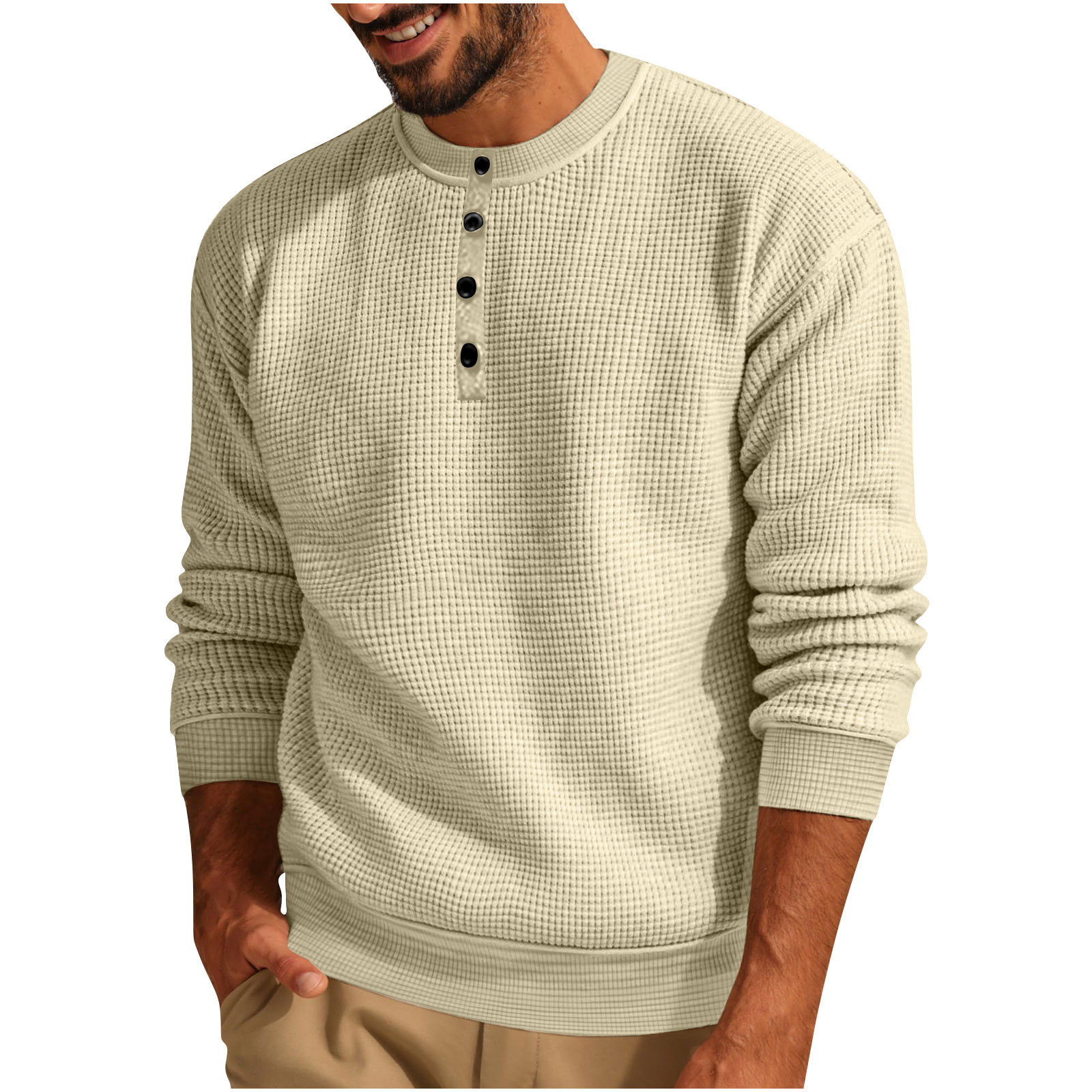 Men's loose-fitting casual round-neck long-sleeved shirt