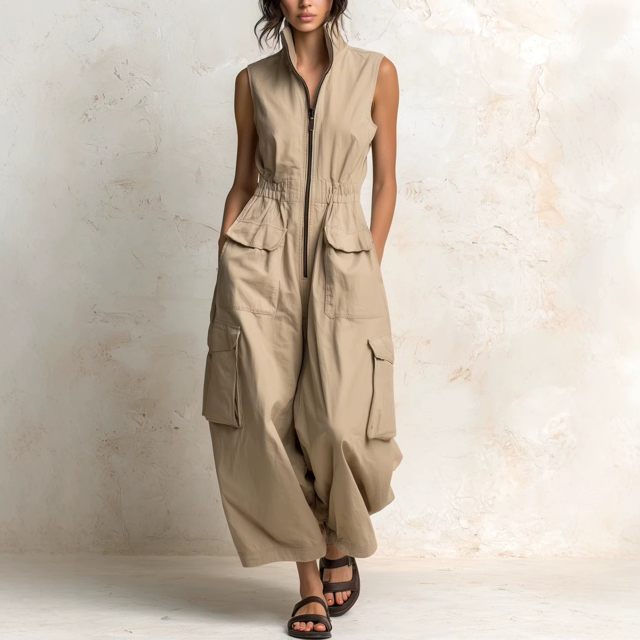 Women's Sleeveless Twill Utility Jumpsuit
