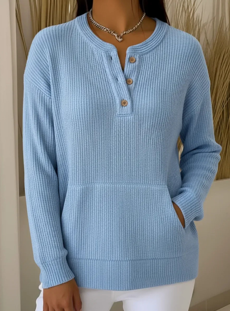 Women's V-neck simple and stylish solid color long-sleeved top