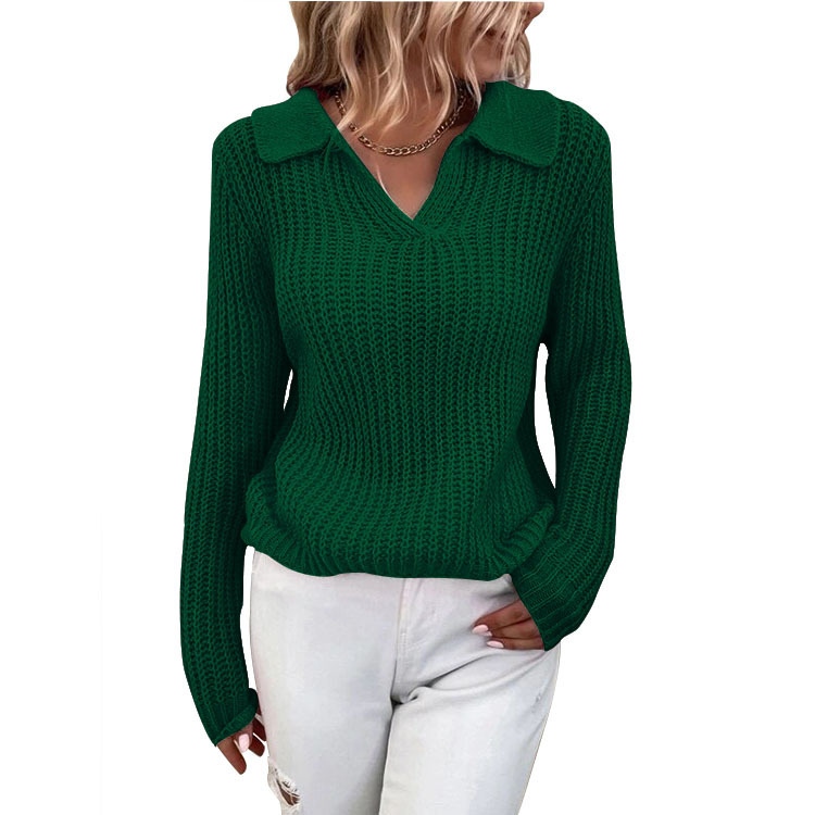 Women's new winter collared solid-color knitted sweater