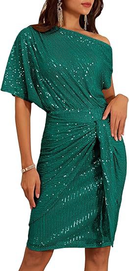 💃Last Day Sale: 50% OFF🎉Sparkly One-Shoulder Pleated Dress✨