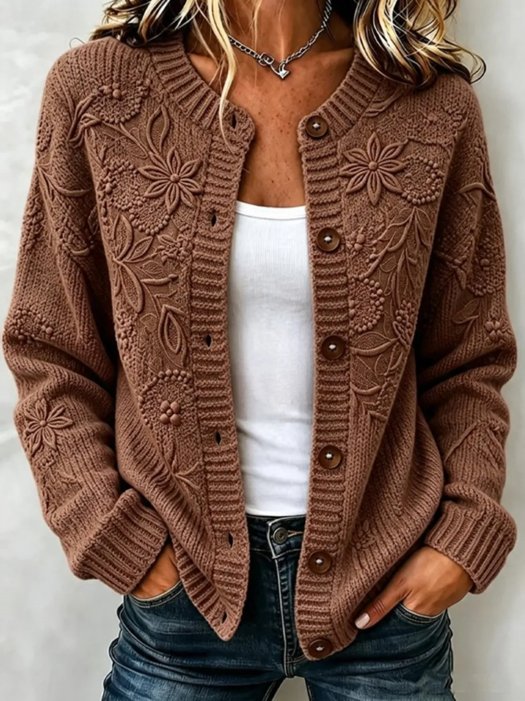 Women Floral Long Sleeve Crew Neck Casual Spring/Fall Cardigan Outerwear (buy 2 free shipping)