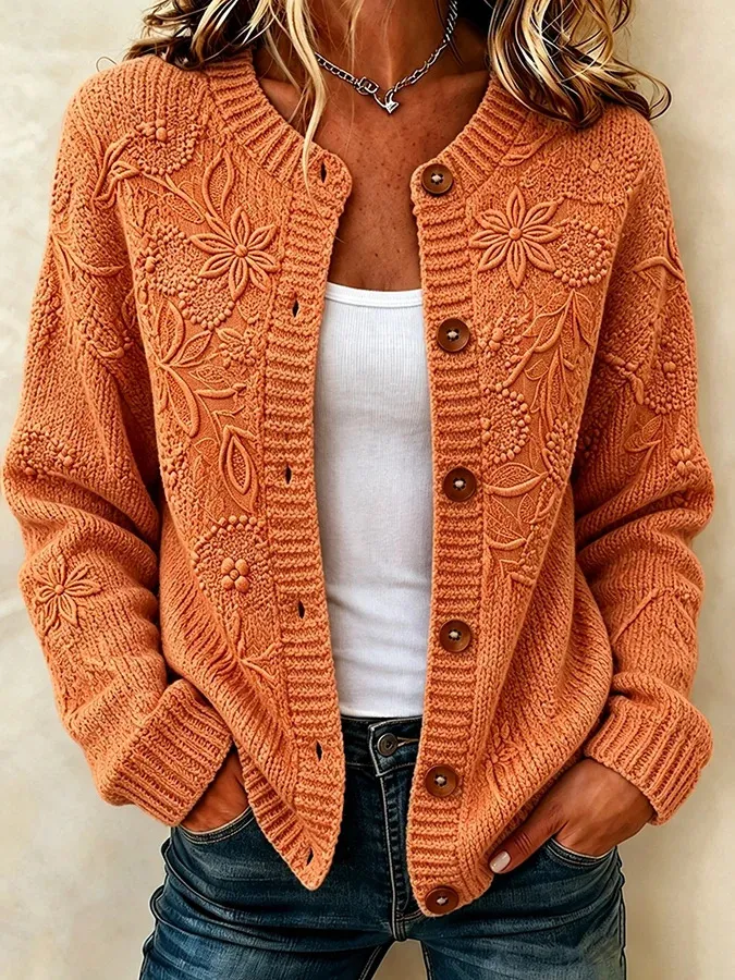 Women Floral Long Sleeve Crew Neck Casual Spring/Fall Cardigan Outerwear (buy 2 free shipping)