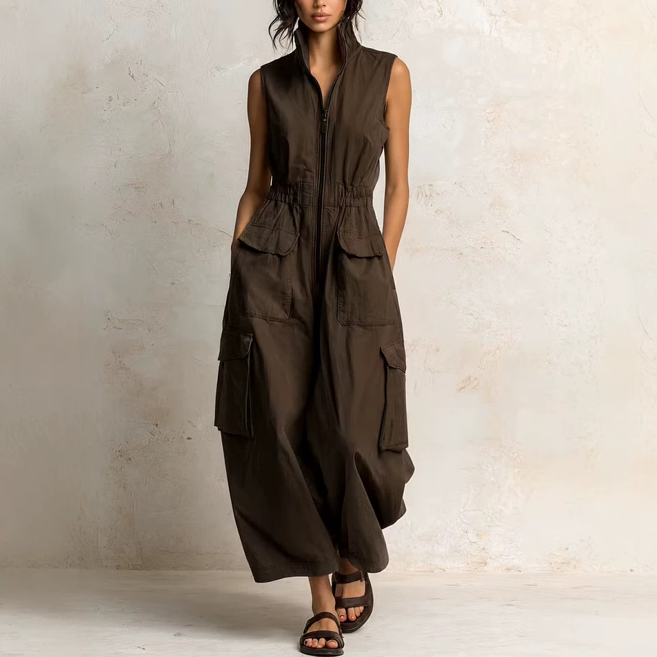Women's Sleeveless Twill Utility Jumpsuit