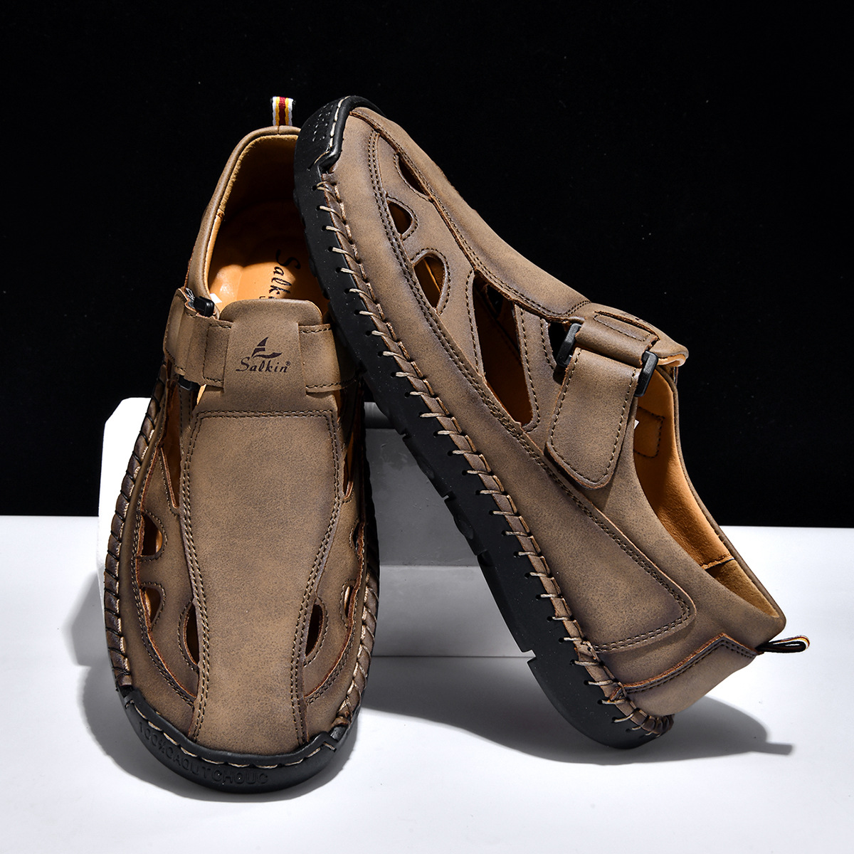 ⏰LAST DAY-70% OFF🛒Men's Adjustable Strap Leather Slides – Comfortable for Daily & Beach