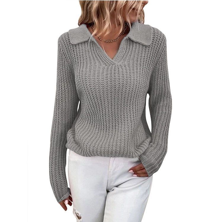 Women's new winter collared solid-color knitted sweater