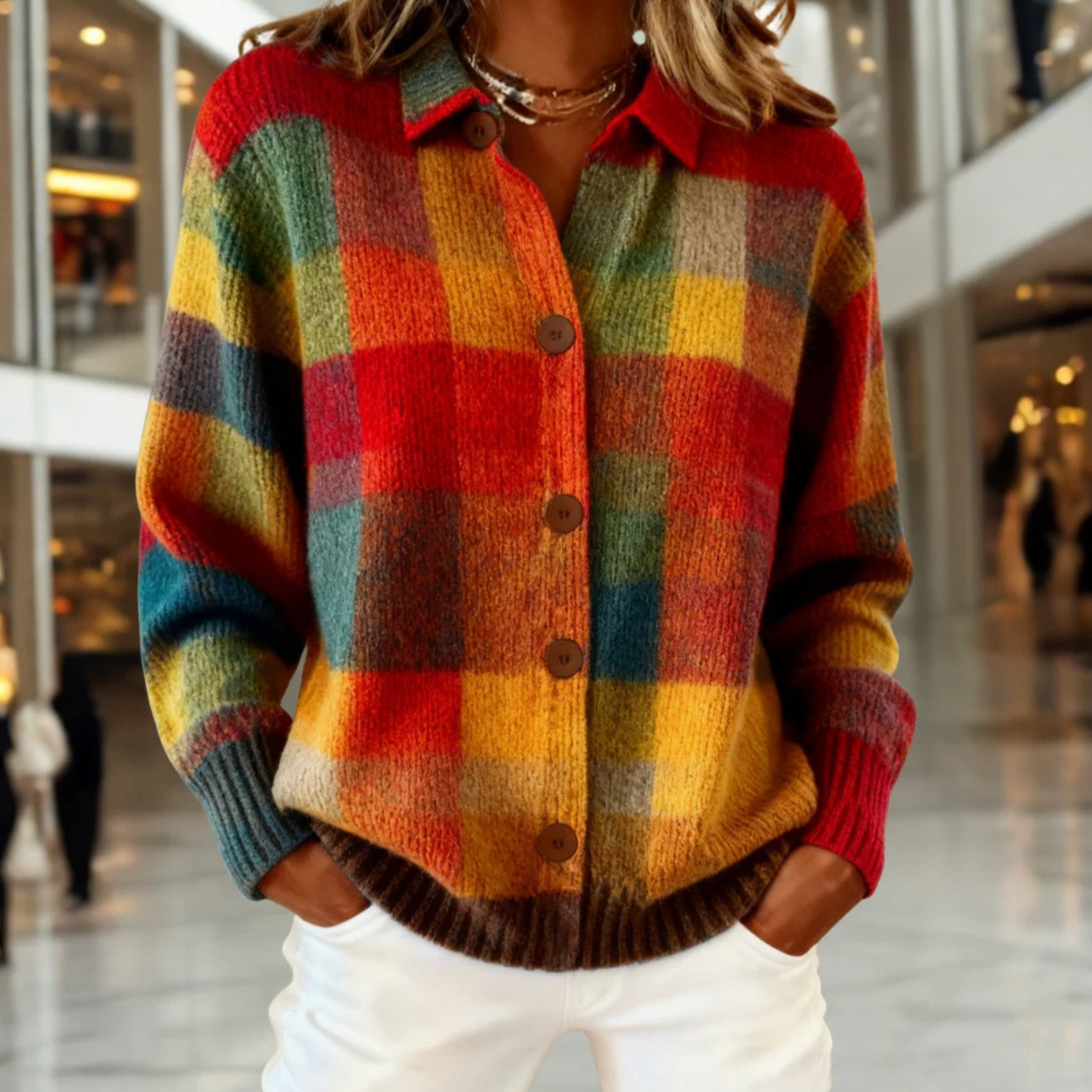 Women's timeless plaid cardigan