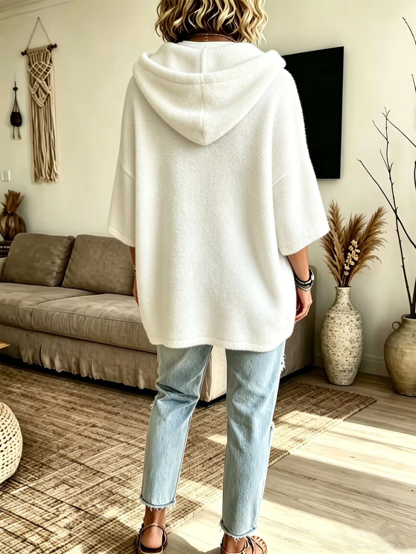 Women’s Casual Relaxed-Fit 3/4 Sleeve Hooded Pullover Top